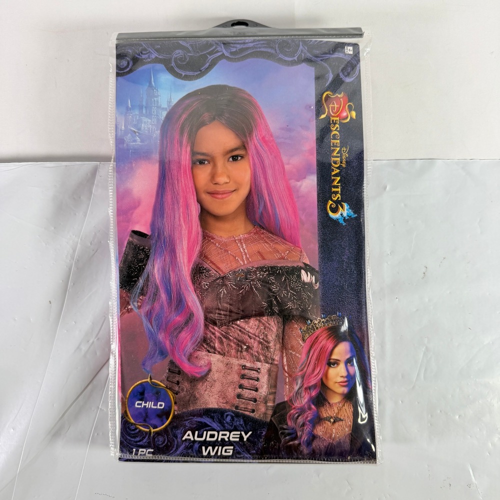 Disney Descendants 3 Audrey Long Pink Blue Costume Wig Girls Child New